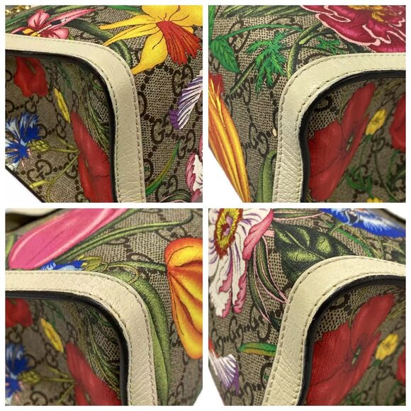 GUCCI Padlock small shoulder bag/GG Flora Beige Cream Multi PVC - 896-012225 - Picture 7 of 14